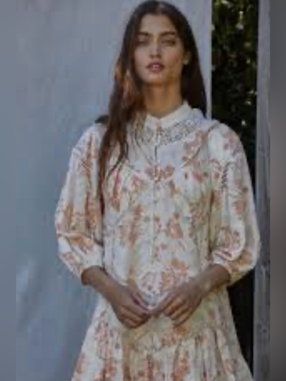 By Together Floral Puff-Sleeve Tunic in Cream and Peach